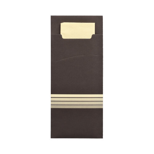 Bestecktaschen 20 cm x 8,5 cm schwarz/creme "Stripes" inkl. farbiger Serviette