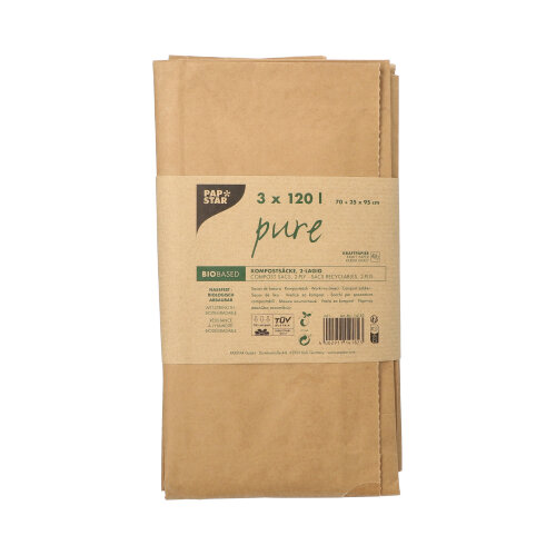 Abfallsäcke aus Papier "pure" 120 l 95 cm x 70 cm x 25 cm braun , 2-lagig